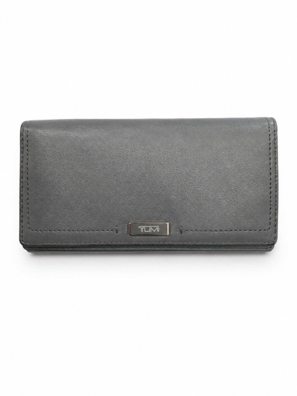 Tumi Charcoal Leather Continental Wallet Zip Organizer Travel Wallet